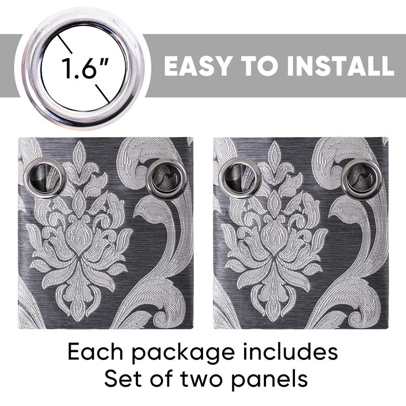 NAPEARL Damask Curtains for Living Room, Gothic Jacquard Curtain Drapes with Floral Patterns, Grey Curtains for Bedroom 108 Inch Length, Set of 2 Panels, Each 52 x 108 Inches - Image 5